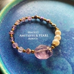 【御売約12*15★johnteal様】1300→1000　　　　　BL250-148大粒アメジスト+AMETHYST+PEARL 17㎝*天然石ブレスレット　[送料無料] 　