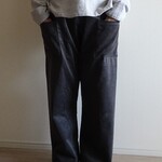 太畝コーデュロイの丈長パンツ（チャコールグレー）総丈９４ｃｍ