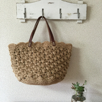 本革持ち手 松あみの麻ひもバッグ