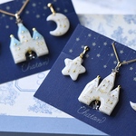 【限定1セット】 Dress up Château Special gift set/ Snow White color / お城のネックレスと月と星のイヤリングセット / ピアス変更可能