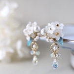 雪柳しゃらりん*ピアス／イヤリング　(フォーマル、ホワイト、白、ユキヤナギ、ギフト)