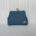 デニムのがまぐちポーチ（花・赤）