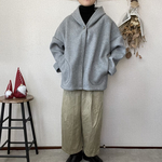  New::ウールカシミヤ二重接結:後身頃のみ裏地付ゆったりフーデットショートコート::グレー:フリーサイズ