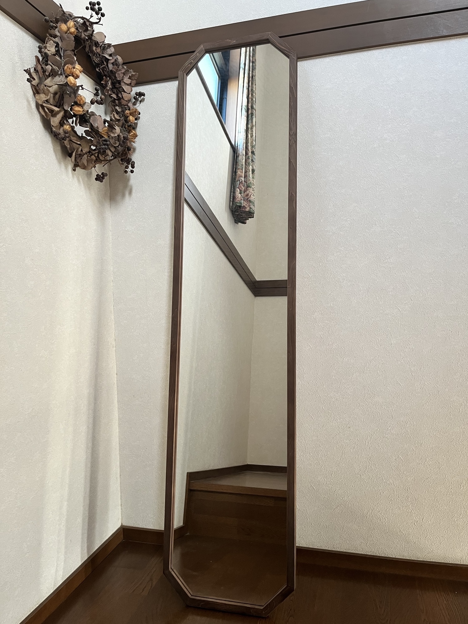 日本製】全身鏡 八角縦長ミラー アンティーク調ミラー - snaturalwood