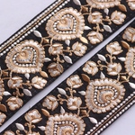 インド刺繍リボンᢂハートシルクリボン【ブラック】インド刺繍/刺繍リボン/リボン/シルクリボン/トリム/ブレード/ジャガードリボン/チロリアンテープ/レース/チュール