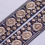 インド刺繍リボンᢂハートシルクリボン【ネイビー】インド刺繍/刺繍リボン/リボン/シルクリボン/トリム/ブレード/ジャガードリボン/チロリアンテープ/レース/チュール