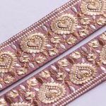 インド刺繍リボンᢂハートシルクリボン【ローズ】インド刺繍/刺繍リボン/リボン/シルクリボン/トリム/ブレード/ジャガードリボン/チロリアンテープ/レース/チュール