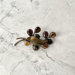Vintage 60s〜70s retro brown glass botanical leaf brooch レトロ ヴィンテージ ブラウンガラス ボタニカル リーフ ブローチ