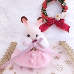 シルバニア赤ちゃんハンドメイド服　淡雪のフレアコート(ピンク) ティペット・パニエ付き