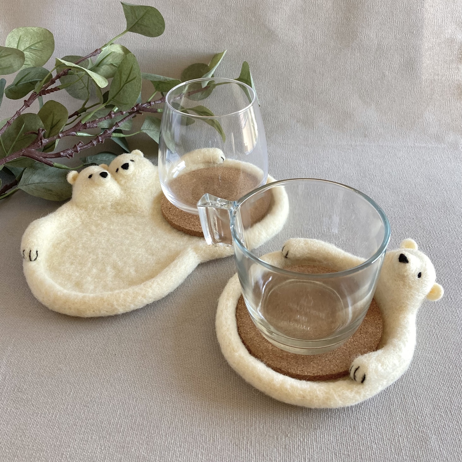 aya&yoshiko コースター　羊毛　シロクマ　2点セット 作家もの aya&yoshiko コースター 羊毛 シロクマ 2点セット make animals
