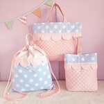 【3点セット】キルトとスカラップの●レッスンバッグ●シューズケース●ナップサック　pastel blue　サイズ変更可能