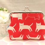 NEW✨　ねこちゃんぷっくりがま口ポーチ👛　綿100%　ブルーレッド　小銭入れ小物入れ　 ハンドメイド　プレゼントにも