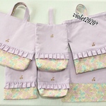 6点セット レッスンバッグ　女児　さくらんぼ　生成　パール　パープル　オックス　フリル　入園　入学　しっかり　サイズ対応　シューズケース　お着替え袋　花柄　女の子　入学セット2023 薄いカラー　小花