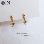 ピアス　K18仕上げ　グリーンジルコニア　スタッドピアス　揺れるピアス　シルバー925  