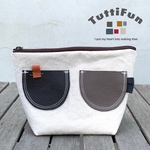 tuttifun＊丸ポケットふたつの生成帆布ポーチ
