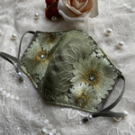 【穏やかグリーンティカラー】煌めくビジュ付きレースマスク☆クレンゼ☆3サイズ