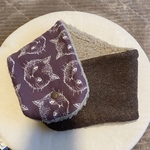 マフラーネックウォーマー　ネコ　モーヴ×チョコレート