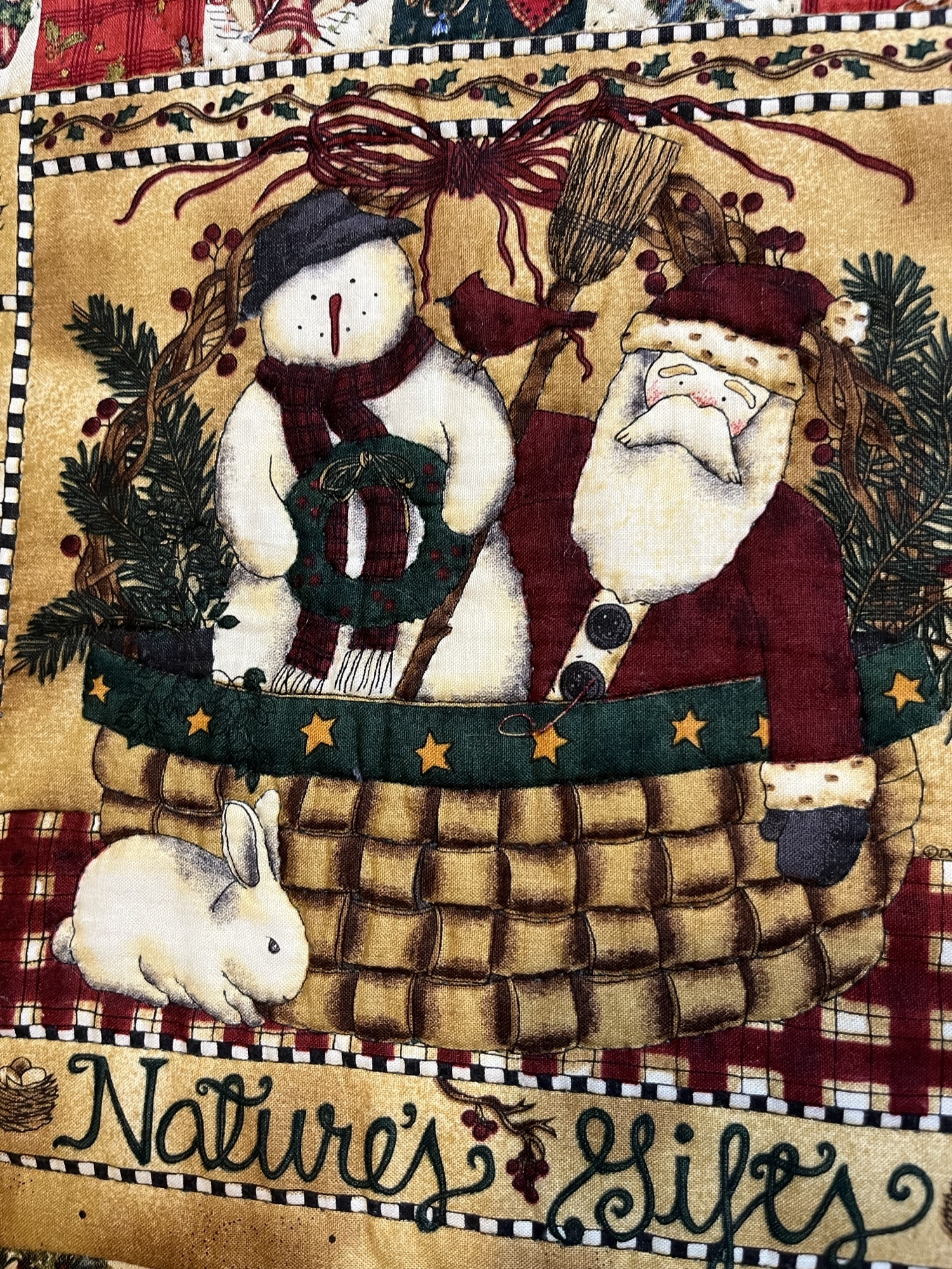 サンタクロースとスノーマンのクリスマスタペストリー パッチワーク