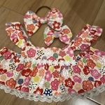 ラボット服　お花とウサギお正月柄ワンピ