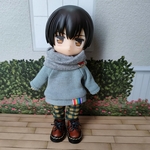 ネックウォーマーとトレーナーパンツセット☆グレー×くすみブルーグレー☆ねんどろいどどーる服