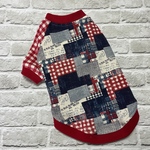 red    Denim patch&ギンガムチェックＴシャツ  S