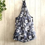 大きいマルシェバック エコバック トートバック  撥水生地  持ち手部分は合皮 【白黒大花系】