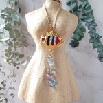カラフルお魚さんVintageボタンのペンダントネックレス 