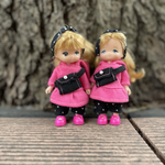 048 ミキちゃんマキちゃん　ハンドメイド　服　ピンクパーカー　スウェット　ドットパンツ　ボディーバッグ　ヘアバンド　コーディネート