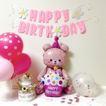 《 即納 》9pcs |  Birthday balloon set | pink bear | 誕生日 | バースデー | バルーン 風船 くま ケーキ