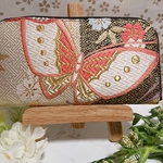 帯リメイク🌷蝶柄ラウンドファスナー長財布