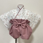 【即納】ベビー袴　パステル桜×オールドローズ　70-80cm