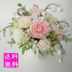 粘土の花 　すずらんとバラのナチュラルフラワーアレンジメント　樹脂粘土　送料無料