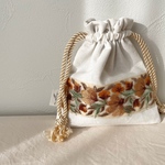 インド刺繍リボン 巾着ポーチ ブラウン(送料無料)