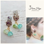 №679 ❁¨̮ 天然石フローライトのレジンピアス・イヤリング