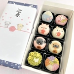2023年紅白うさぎ＆だるまぱぐ饅頭と上生菓子箱詰め8個入
