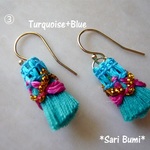 【14KGF】クバヤ風＊タッセルピアス　③Turquoise+Blue