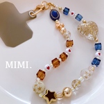 スマホハンドストラップ🟫🟦ビーズストラップ❤️スマホストラップ⭐️ビーズキーホルダー☺︎スマホ用タグ付☺︎/ MIMI.