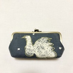 マチ広がま口メガネケース　swan グリーングレー