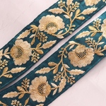 インド刺繍リボンᢂフラワーシルクリボン【グリーン】インド刺繍/刺繍リボン/リボン/シルクリボン/トリム/ブレード/ジャガードリボン/チロリアンテープ/レース/チュール