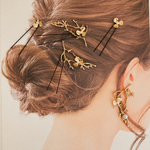 即納可✿ゴールドフラワー ヘアアクセサリーブライダルヘッドドレス お呼ばれ 小枝 小枝ヘアアクセサリー