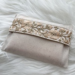 インド刺繍リボンのティッシュケース　＊ベージュ＊
