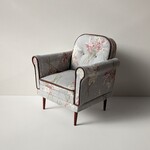 【SALE】【撮影品・展示品】22㎝ドールサイズ　シングルソファ（ベーシック型）　グレー花柄　背もたれ丸い