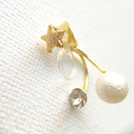 星屑　swarovski　 パール＆スワロキャッチ ノンホールピアス　/　ピアス