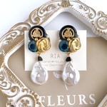 ♢黒ボタン×パール♢blackbutton×pearlピアス/イヤリング♢　【2wayにオプションで変更可能】ボタンアクセサリー