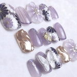 【NEW】即日発送❣️ネイルチップ完成品15枚セット❤️ 成人式ネイルチップ　菊　八重菊　紫  パープル  蝶々