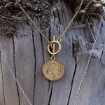 【 ハワイアンジュエリー 】 マーキュリーダイム コイン マンテル ネックレス ( ゴールド ) サージカルステンレス 316L  /     金属アレルギー対応 つけっぱなし 錆びない アクセサリー