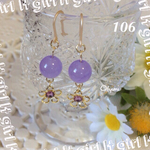 106☆ラベンダー翡翠×お花☆天然石ピアス  ハンドメイド
