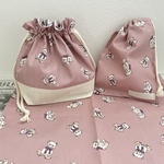 お弁当袋 & コップ袋 & ランチョンマット ☆ テディベア　teddy bear くすみピンク
