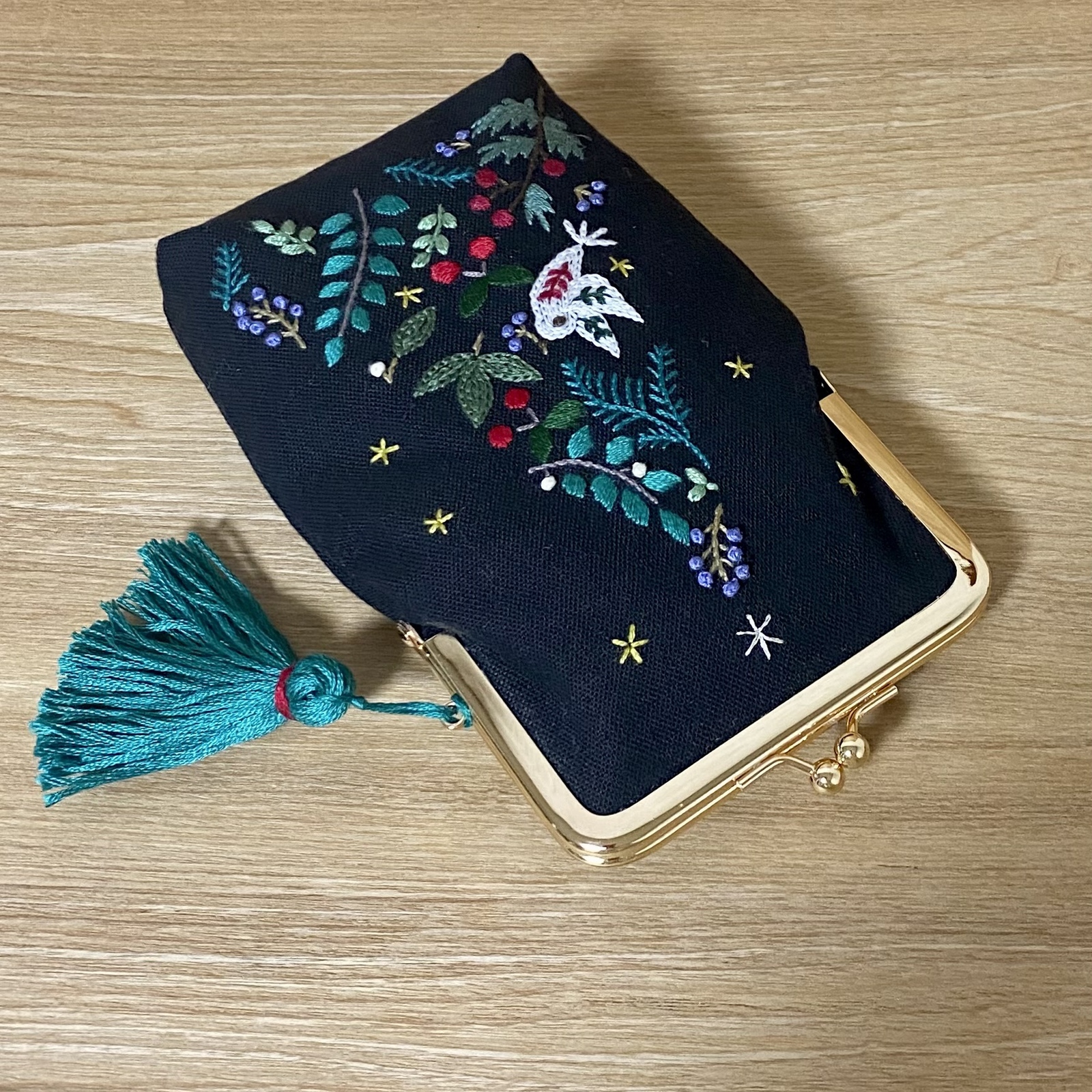 ふわふわメガネポーチ＊手刺繍　ツリー☆クリスマス