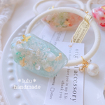【New】クリスタルFlowerの泡色ヘアゴム　ニュアンスカラー　ハンドメイドヘアゴム　ハンドメイドレジン　押し花　ヘアゴム　ヘアアクセサリー　リボン　くすみカラー　リボンヘアゴム　